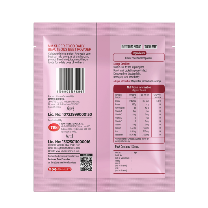Daily Beauteous Beet Powder – Freeze Dried Beetroot (10 Sachets Box)