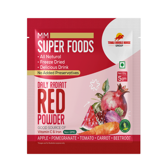 MM Super Foods Daily Radiant Red Powder package on a white background