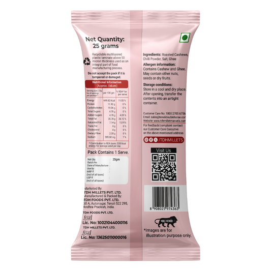 Chilli Cashews 25g – Spicy Premium Snack | Millet Marvels
