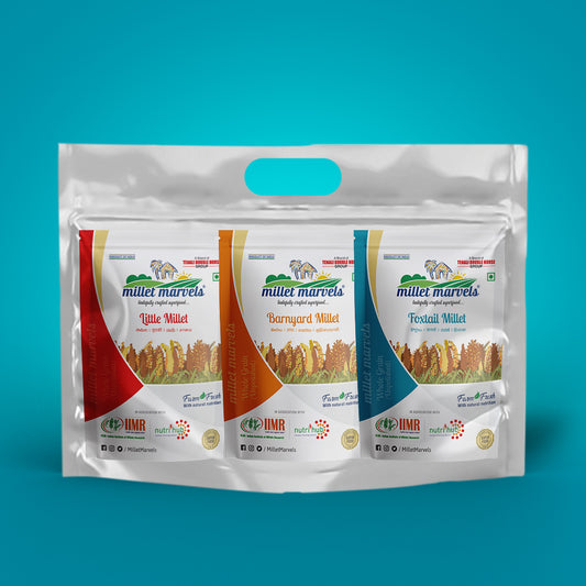 pack of 3 millet grains - little, barnyard & foxtail